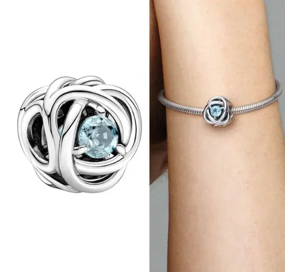 Charm Corazón con Piedras de Nacimiento en Plata 925 – Abalorios Eternity para Pulseras Originales Mujer