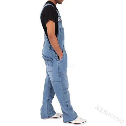 Overol Denim para Hombre – Jumpsuit Baggy con Tirantes y Múltiples Bolsillos Oversize Cintura Media Lavado Casual 2025