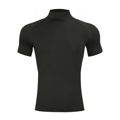 Camiseta Compresiva de Bodybuilding para Hombre – T-shirt Ajustada, Cuello Alto, Manga Corta, Gym, Fitness y Running, Secado Rápido