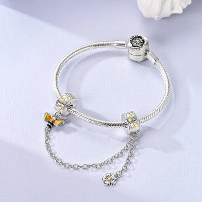 Charm de Plata 925 – Safety Chain, Avión, Tierra, Cámara y Margarita para Pulsera DIY Mujer