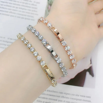 Pulsera tenis mujer plata con circonias AAA+ – Joyería elegante hip hop, cristal brillante para bodas y moda juvenil