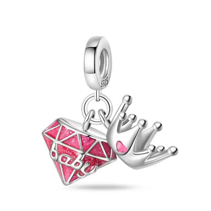 Charm Espejo Mágico Princesa Ángel Rosa en Plata 925 – Beads Compatibles Pandora Mujer Joyería DIY