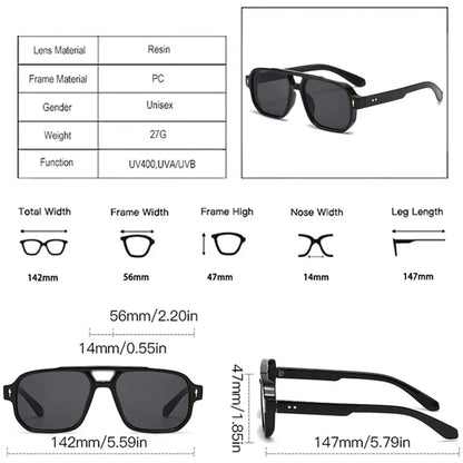 JNPCXI Gafas de Sol Vintage Hombre Doble Puente | Lentes Verdes UV400 Cuadradas con Detalles de Remaches