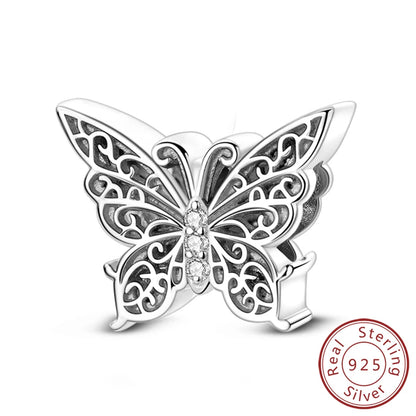 Charm de Plata 925 Luciérnaga y Mariposa Luminoso – Abalorio Brillante para Pulseras Originales
