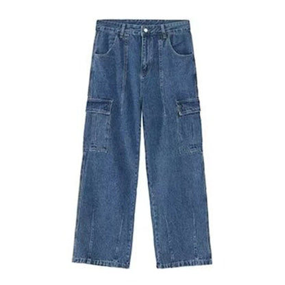 Jeans Cargo Baggy Oversize Hombre | Pantalones Vaqueros Streetwear Hip Hop Harajuku Pierna Recta Negro Azul