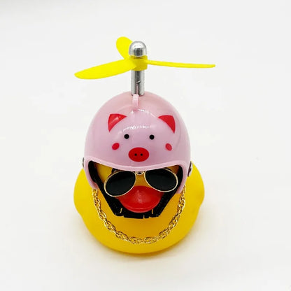 Pato Amarillo Decorativo con Casco, Gafas y Hélice | Adorno Divertido para Coche, Moto o Bicicleta