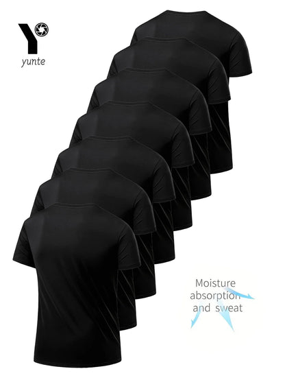 Pack de 7 Camisetas Negras de Hombre – Cuello Redondo, Ultra Ligeras, Secado Rápido, Transpirables y Absorbentes, Fitness, Gym y Running