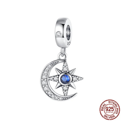 Charm luna y estrellas luminoso plata 925 – Abalorio brillante para pulsera tipo Pandora mujer