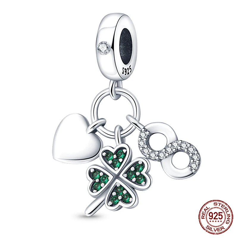 Charm de Plata S925 Mariquita de Siete Puntos y Trébol de la Suerte – Abalorio Colorido y Brillante para Pulseras Originales
