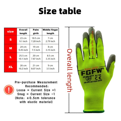 10 Pares Guantes de Trabajo PU 🧤 Antideslizantes, Resistentes y Ligeros – Guantes de Seguridad Certificados EN 388/ISO20471 (Tallas S/M/L/XL)