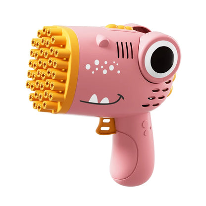 Pistola de Burbujas Eléctrica Dinosaurio 40 Agujeros – Máquina Automática Portátil de Burbujas para Niños al Aire Libre