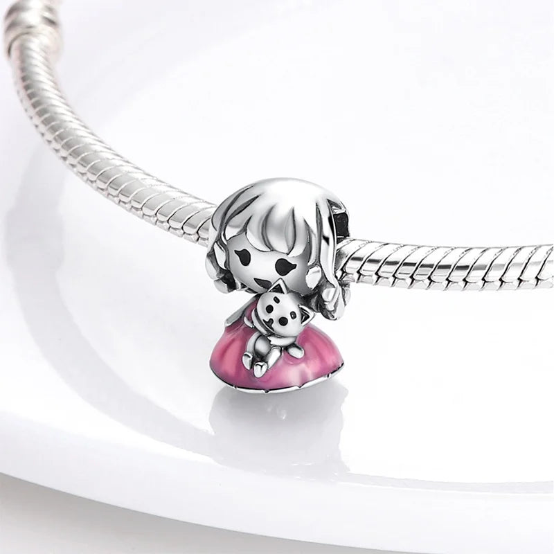 Charm princesa ángel rosa plata 925 – Abalorio de cumpleaños para pulsera tipo Pandora mujer