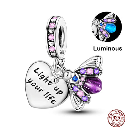 925 Sterling Silver Chameleon Luminous Firefly Butterfly Charms Beads Fit Qikaola 925 Original Bracelets Fine DIY Jewelry Making