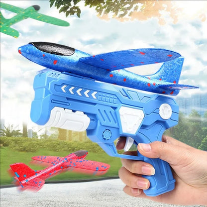 Glowing Foam Aircraft 10M Launcher Catapult Glider Aircraft Gun Toy Children's Outdoor Game Bubble Model Shooting Flying Roundab