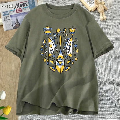 Camiseta Oversize Unisex Ucrania | Algodón Estampado Tridente Nacional