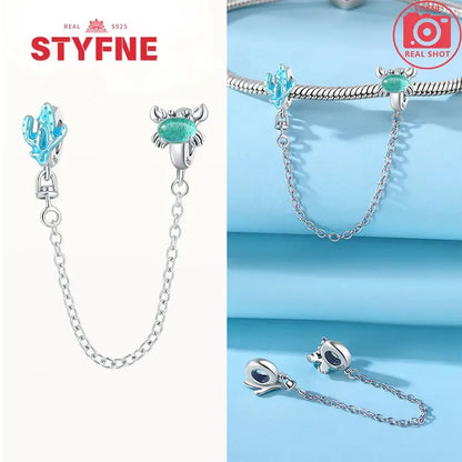 Charm Gato con Corazón de Plata 925 | Cadena de Seguridad para Pulseras Pandora Mujer