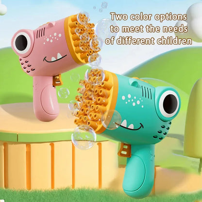 Pistola de Burbujas Eléctrica Dinosaurio 40 Agujeros – Máquina Automática Portátil de Burbujas para Niños al Aire Libre