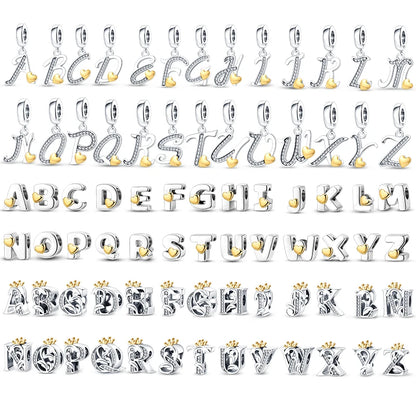 Charm letras alfabeto inglés de plata 925 – Colgante inicial A-Z para pulsera tipo Pandora, joyería DIY personalizada