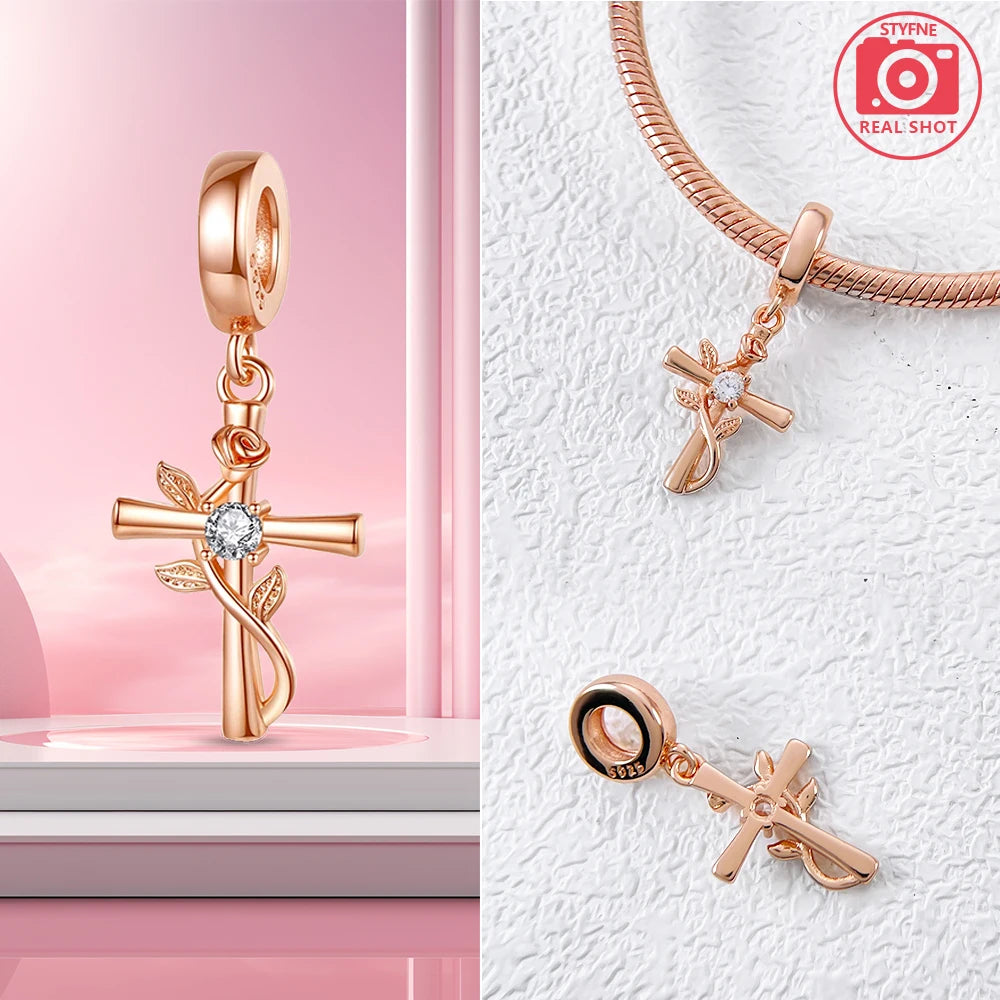 Charm Colgante Pareja Plata 925 y Oro Rosa | Compatible Pandora Original | Pulsera o Collar Mujer