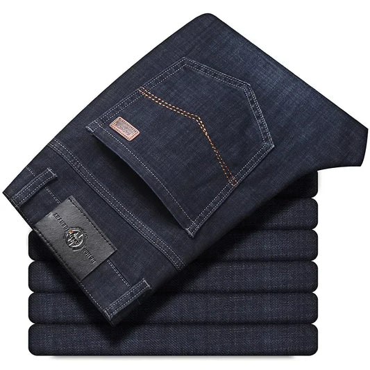 New  Men's Casual Stretch Jeans Oversized Business Office Straight Leg Pants Fashion Classic Style Denim Trousers for Male