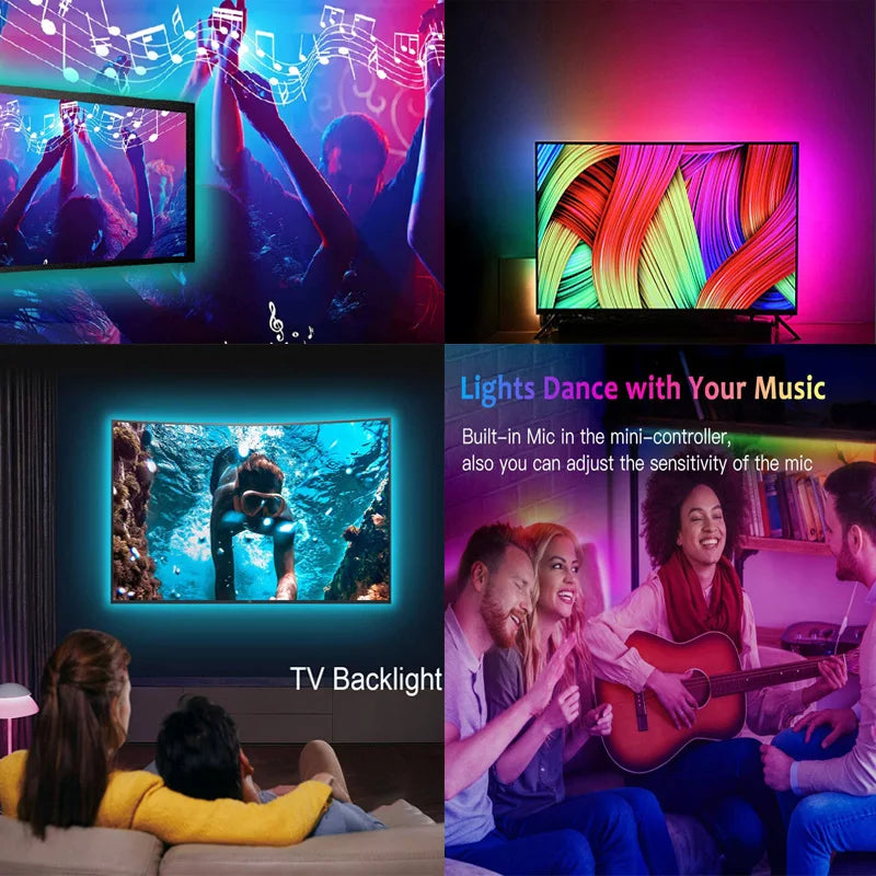 Tira LED SMD5050 USB RGB – Luces Bluetooth para TV, Escritorio y Dormitorio 1/2/3/5M