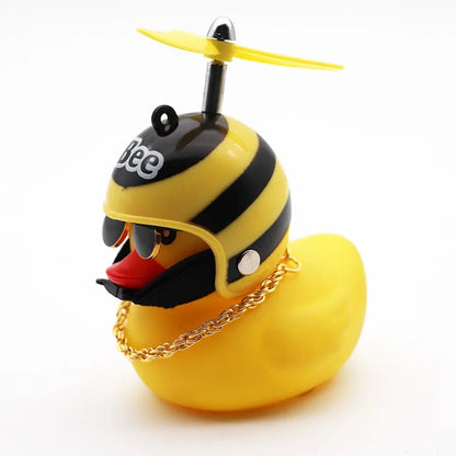 Pato Amarillo Decorativo con Casco, Gafas y Hélice | Adorno Divertido para Coche, Moto o Bicicleta
