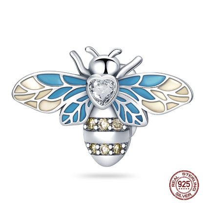 100% 925 Sterling Silver Creative Blue Luminous Firefly Charms Pendants Fit Qikaola 925 Original Bracelets DIY Birthday Jewelry