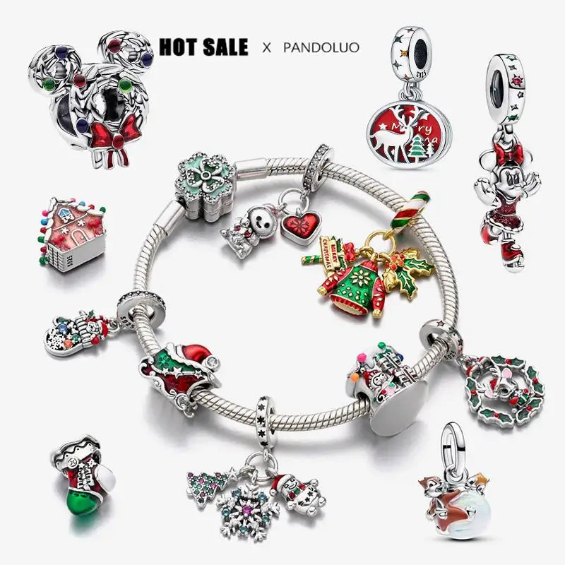 Charm Navideño Disney en Plata 925 – Abalorios Mickey y Minnie para Pulseras Originales Mujer