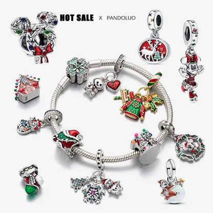 Charm Navideño Disney en Plata 925 – Abalorios Mickey y Minnie para Pulseras Originales Mujer