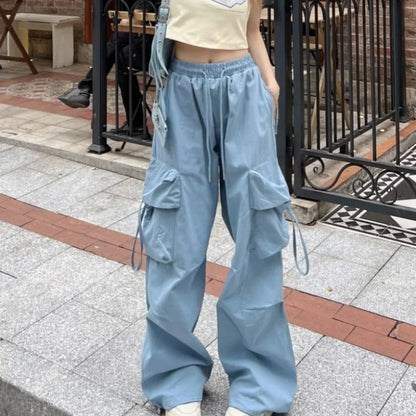 Pantalones Cargo Vintage Mujer | Sweatpants Oversize Cintura Elástica Pierna Ancha Streetwear