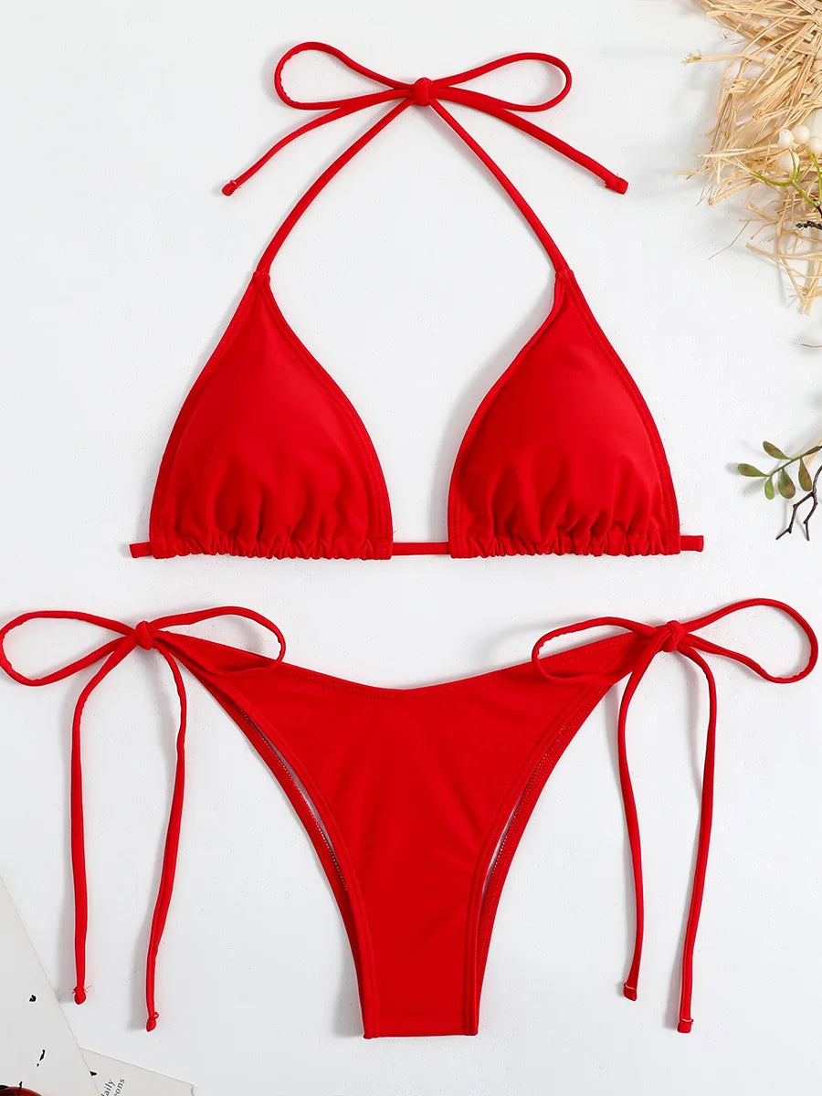 Bikini Micro Mujer 2025 | Halter Thong Lace-Up Playa y Piscina
