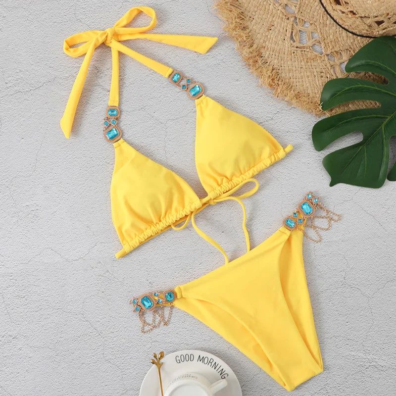 Bikini Sexy Mujer 2025 | Push-Up con Rhinestones Playa y Piscina