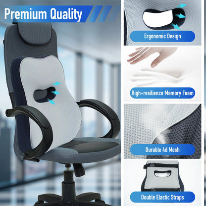 Cojín de Soporte Lumbar Ergonómico con Correas Ajustables | Almohada de Espalda para Coche y Oficina