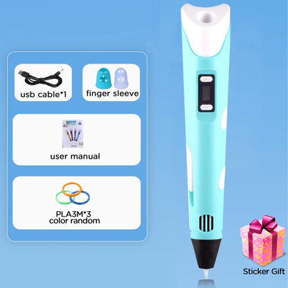 Kids 3D Printing Pen con Pantalla LCD y Stickers – Compatible con Filamento PLA, Seguro y Creativo, Regalo de Cumpleaños para Niños y Niñas