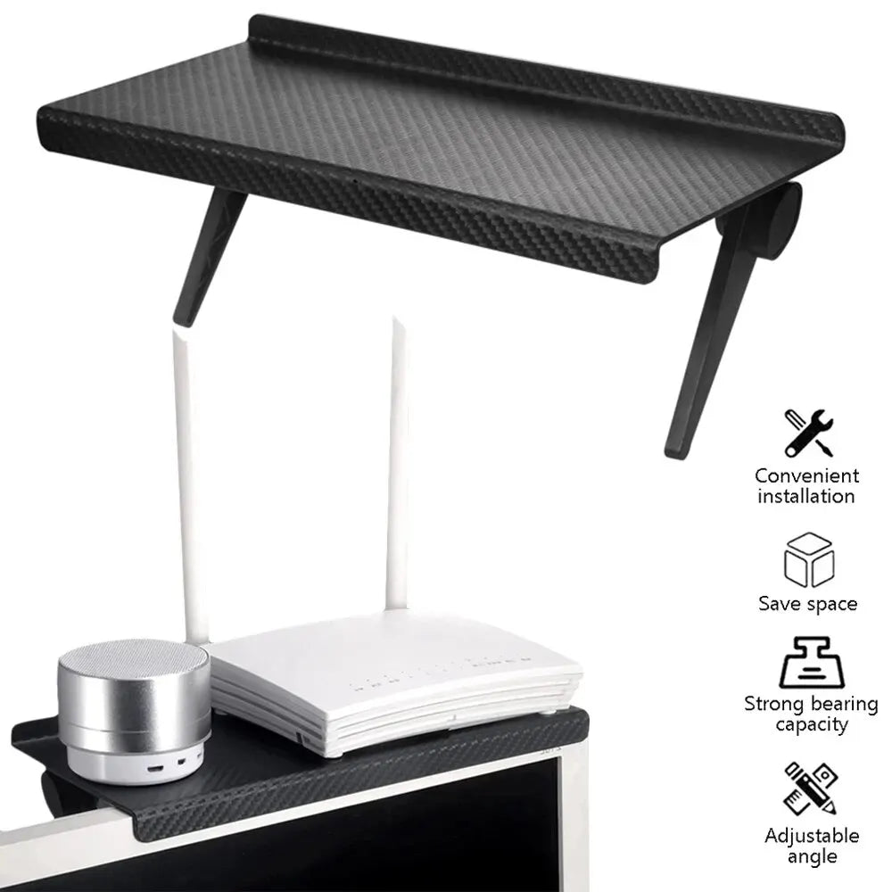 Soporte de Almacenamiento para Pantalla de TV y Computador | Estante Organizador sin Perforaciones para Router, Controles y Accesorios