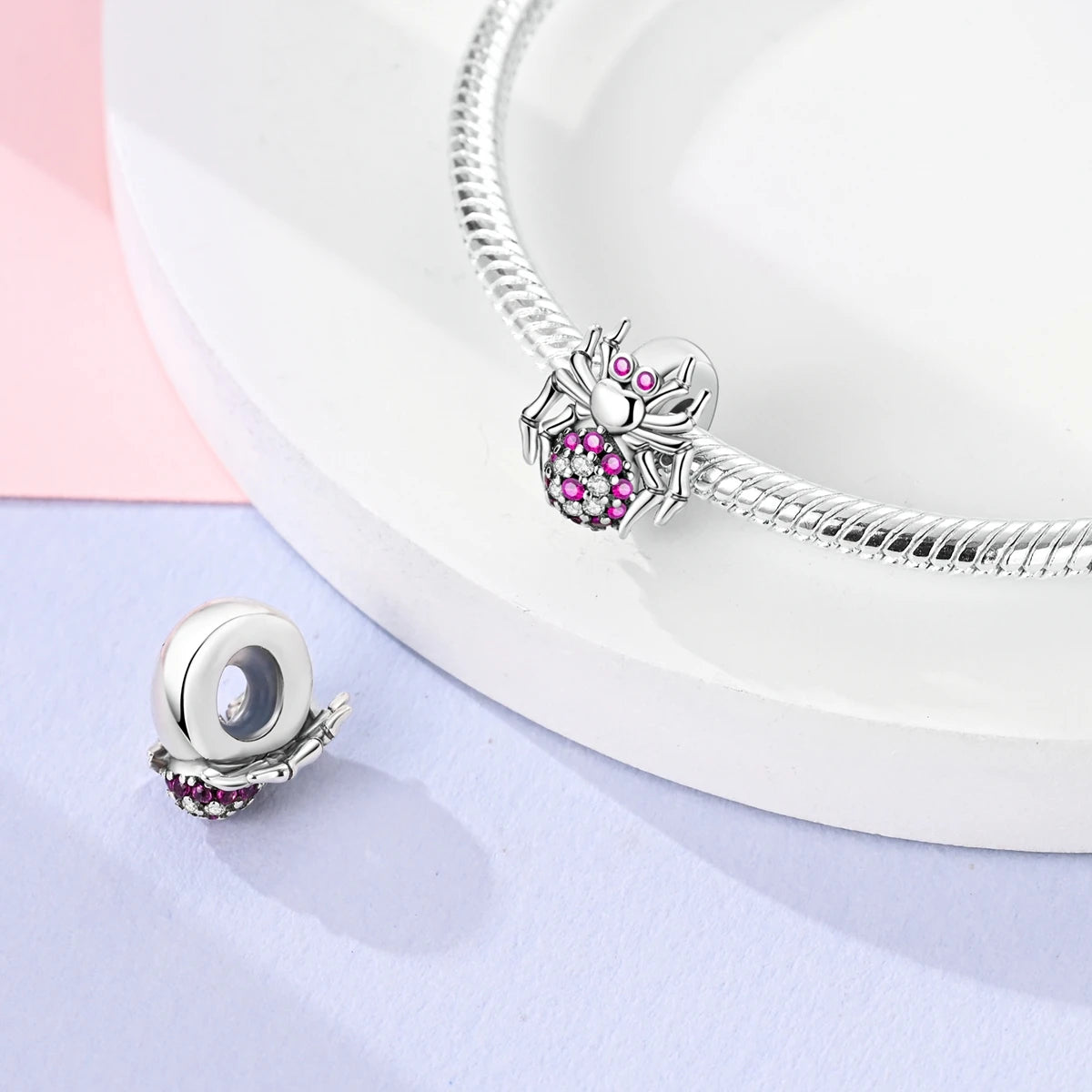 Charm de Plata 925 Araña, Mariposa y Zirconia – Abalorios Brillantes para Pulseras Originales 3mm