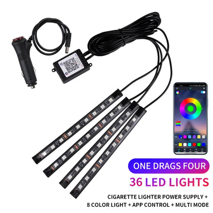 Kit de Luces LED Neón RGB para Interior de Coche | Tiras Decorativas con Control Remoto, App y Modo Música