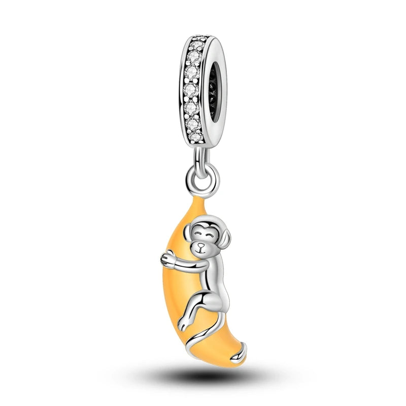 Charms de Plata 925 Frutas (Fresa, Cereza, Manzana y Aguacate) – Abalorios Coloridos para Pulseras Originales