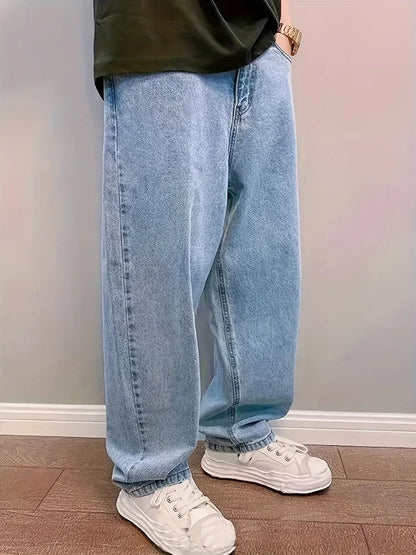 Jeans Casual Oversize Baggy para Hombre – Pantalones Denim Rectos Pierna Ancha Luz Azul Y2K Streetwear Primavera Otoño