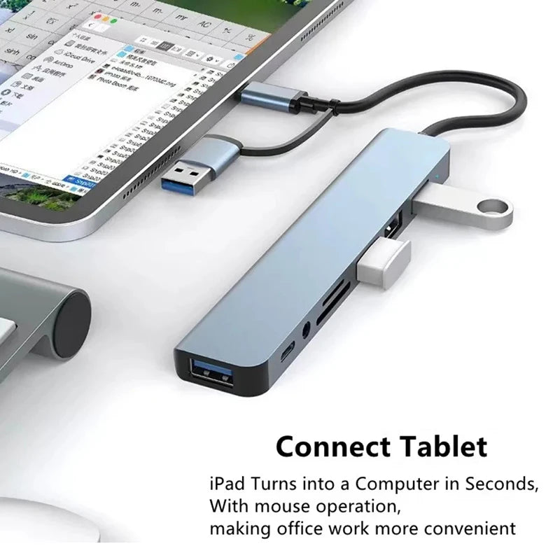 8 en 2 HUB USB-C Docking Station – Adaptador con Lector SD/TF, Jack 3.5mm, USB 3.0, USB 2.0 y Power Delivery para Laptop/Tablet/Smartphone