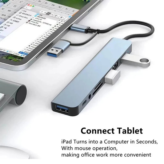 8 en 2 HUB USB-C Docking Station – Adaptador con Lector SD/TF, Jack 3.5mm, USB 3.0, USB 2.0 y Power Delivery para Laptop/Tablet/Smartphone