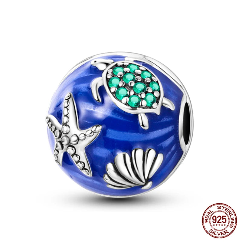 Charm Serie Océano en Plata 925 – Abalorios Tortuga, Cangrejo y Sirena para Pulsera Original Mujer