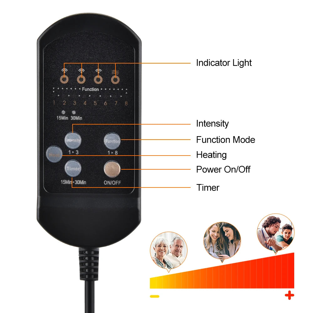 Cojín Masajeador Eléctrico con Calefacción y Vibración | Almohadilla de Masaje para Espalda Completa con Control Remoto