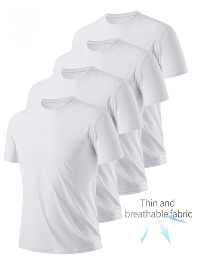 Pack de 4 Camisetas de Hombre – Blanco y Negro, Ligeras, Secado Rápido, Transpirables y Absorbentes, Fitness, Gym y Running