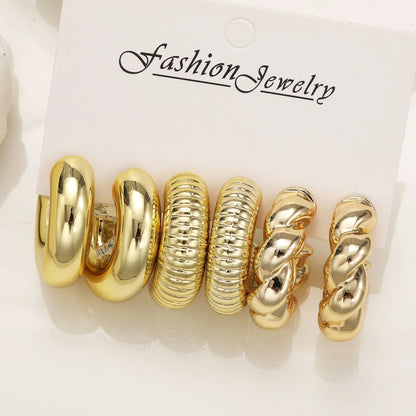 Set de 6 Aretes Aros Dorados Chunky para Mujer - Diseño Minimalista Elegante Estilo Europeo y Americano