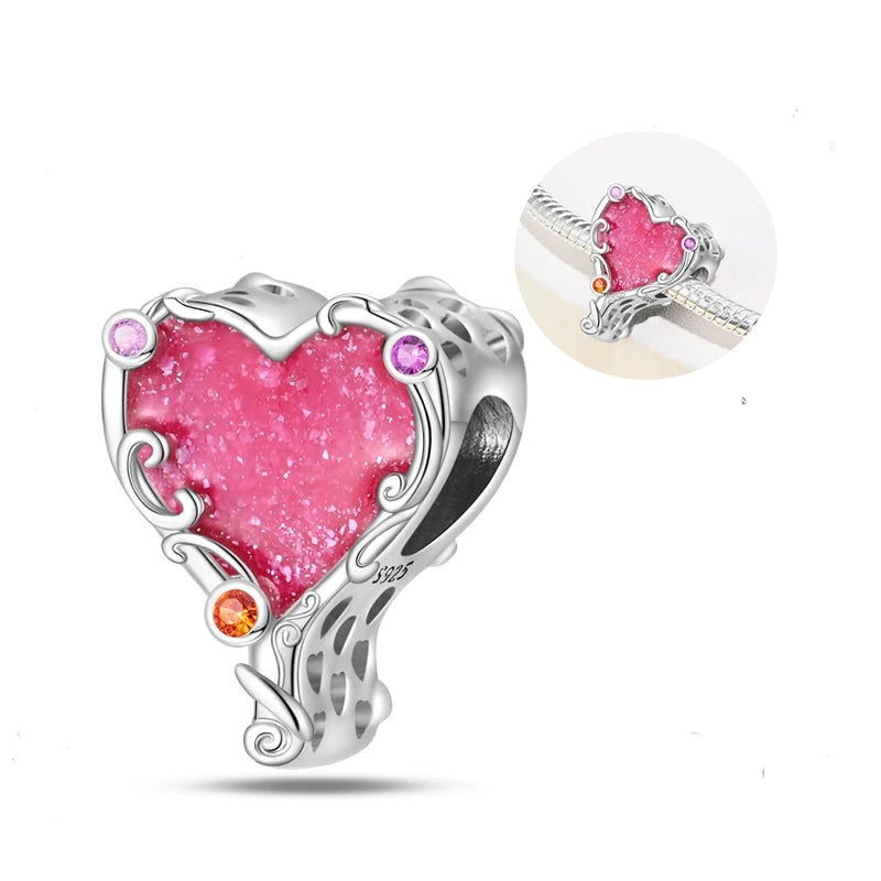 New in 925 Sterling Silver Red Color Series Heart-Shaped  Charm Beaded Fit Original 3mm Woman Bracelet Lucky DIY Jewelry Gifts