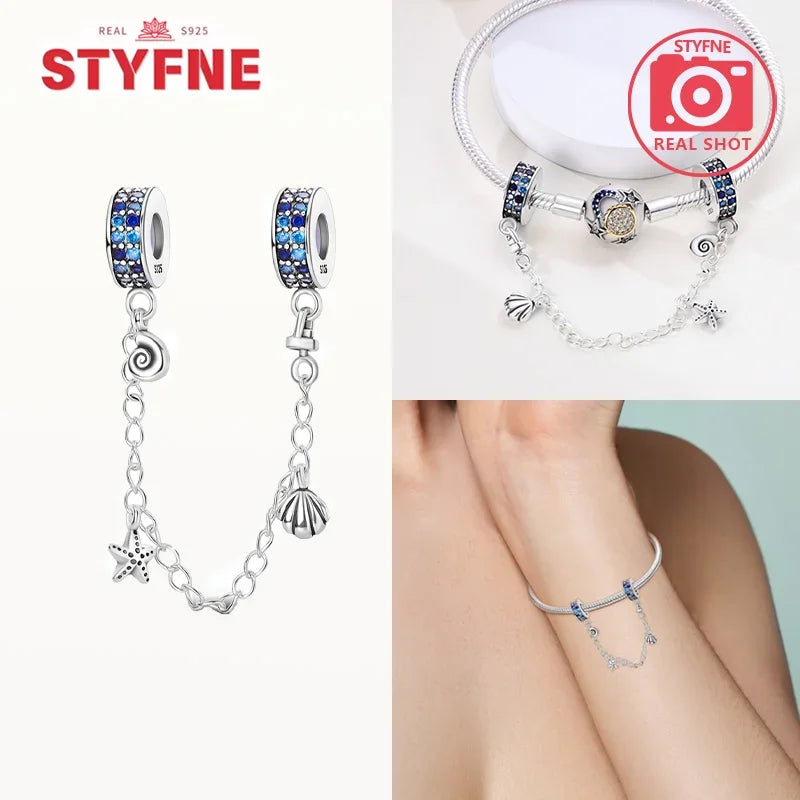 Charm Gato con Corazón de Plata 925 | Cadena de Seguridad para Pulseras Pandora Mujer