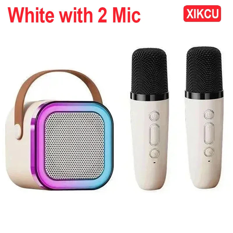 XIKCU Máquina de Karaoke portátil – Parlante con luces RGB + 2 micrófonos inalámbricos para fiestas y cumpleaños