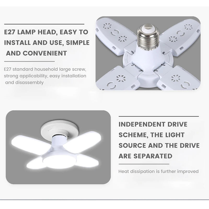 Bombilla LED Plegable en Forma de Ventilador E27 – 28W, 220V/85-265V, Luz Blanca Fría o Cálida, 50.000h de Vida Útil