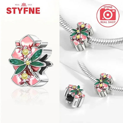 Charm Plata S925 Mariposa Libélula Flores con Gemas | Compatible Pulsera Pandora